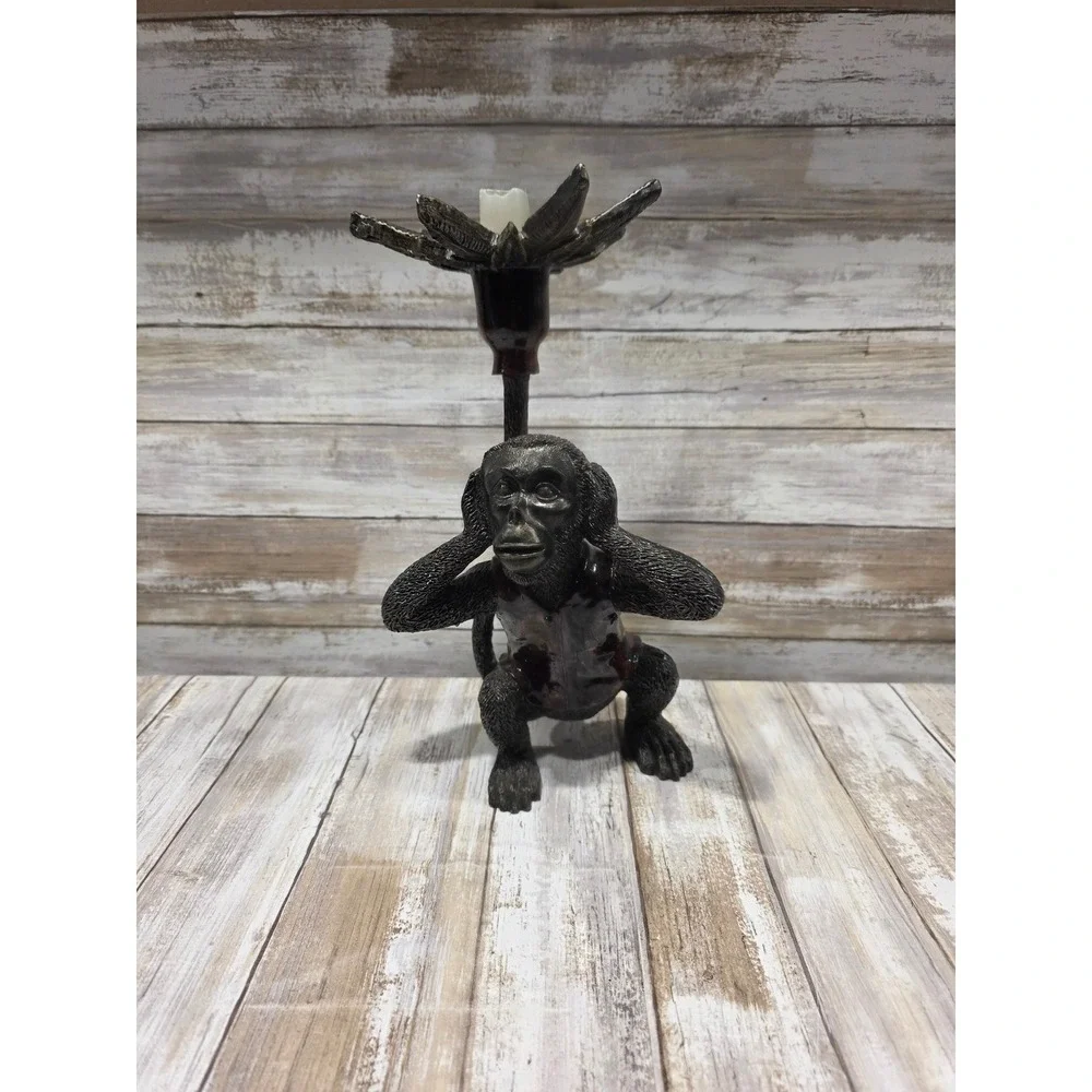 Monkey Candle Holder See No Evil‎ Figurine Statue Rustic Home Decor MCM